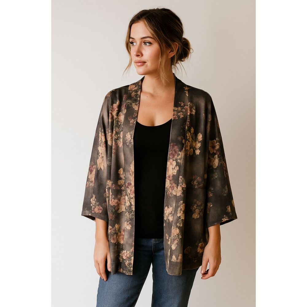 Solitaire Floral Floral Black Floral Cardigan Large